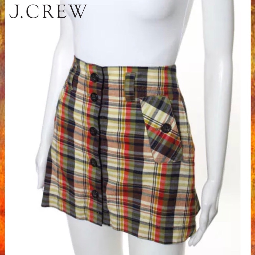 J Crew Chic Plaid Button Down Pockets Mini Skirt - image 2